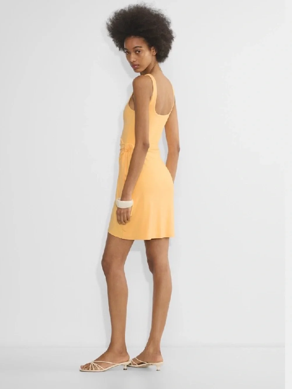 Wilfred Aritzia Saturn Mini Dress Size S Orange Yellow Square Neck Draped Wrap - Picture 3 of 13